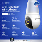 AMLINK 4MP Light Bulb WiFi Indoor/Outdoor Camera, Human Detection, Pan/Tilt, IP45, AI Night Color, 2.4GHz/5GHz Dual Band Camera, NDAA Compliant, Supports MicroSD Storage up 128GB, AL4M-L411W