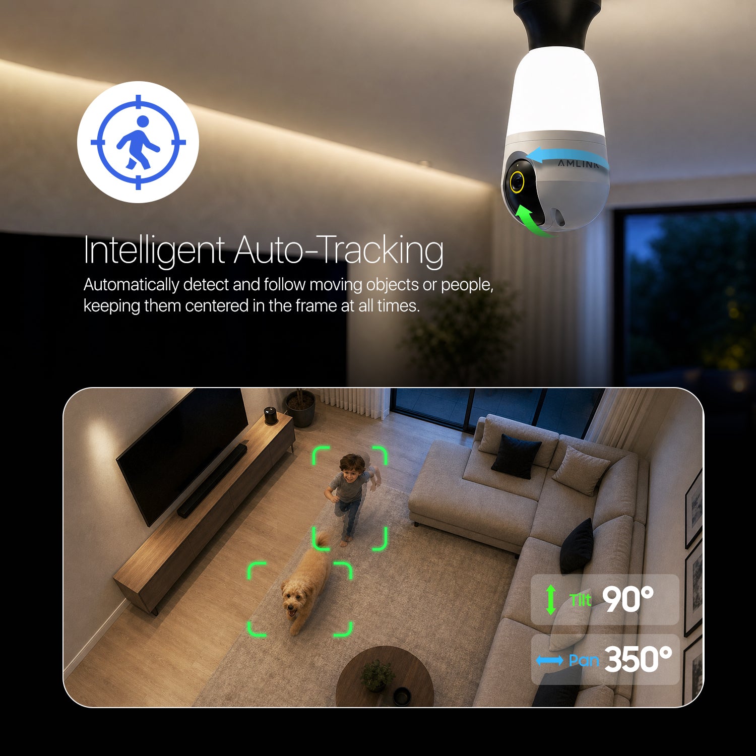 AMLINK 4MP Light Bulb WiFi Indoor/Outdoor Camera, Human Detection, Pan/Tilt, IP45, AI Night Color, 2.4GHz/5GHz Dual Band Camera, NDAA Compliant, Supports MicroSD Storage up 128GB, AL4M-L411W