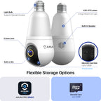AMLINK 4MP Light Bulb WiFi Indoor/Outdoor Camera, Human Detection, Pan/Tilt, IP45, AI Night Color, 2.4GHz/5GHz Dual Band Camera, NDAA Compliant, Supports MicroSD Storage up 128GB, AL4M-L411W
