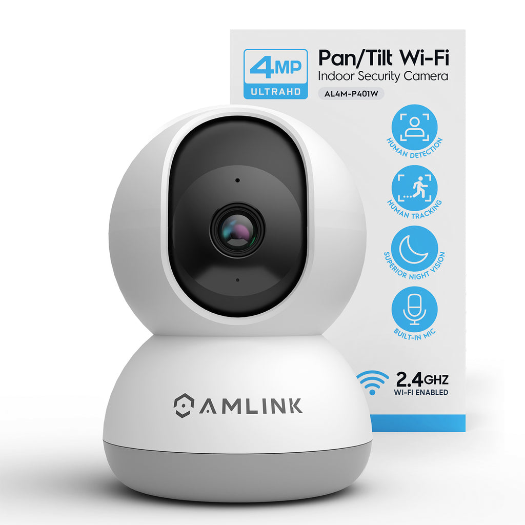 AMLINK 4MP WiFi Camera Indoor, Human Detection, Motion-Tracking, w/ 2-Way Audio, Pan/Tilt Wireless IP Camera (Wired Power), NDAA Compliant, 30ft Night Vision, Built in Siren, AL4M-P401W
