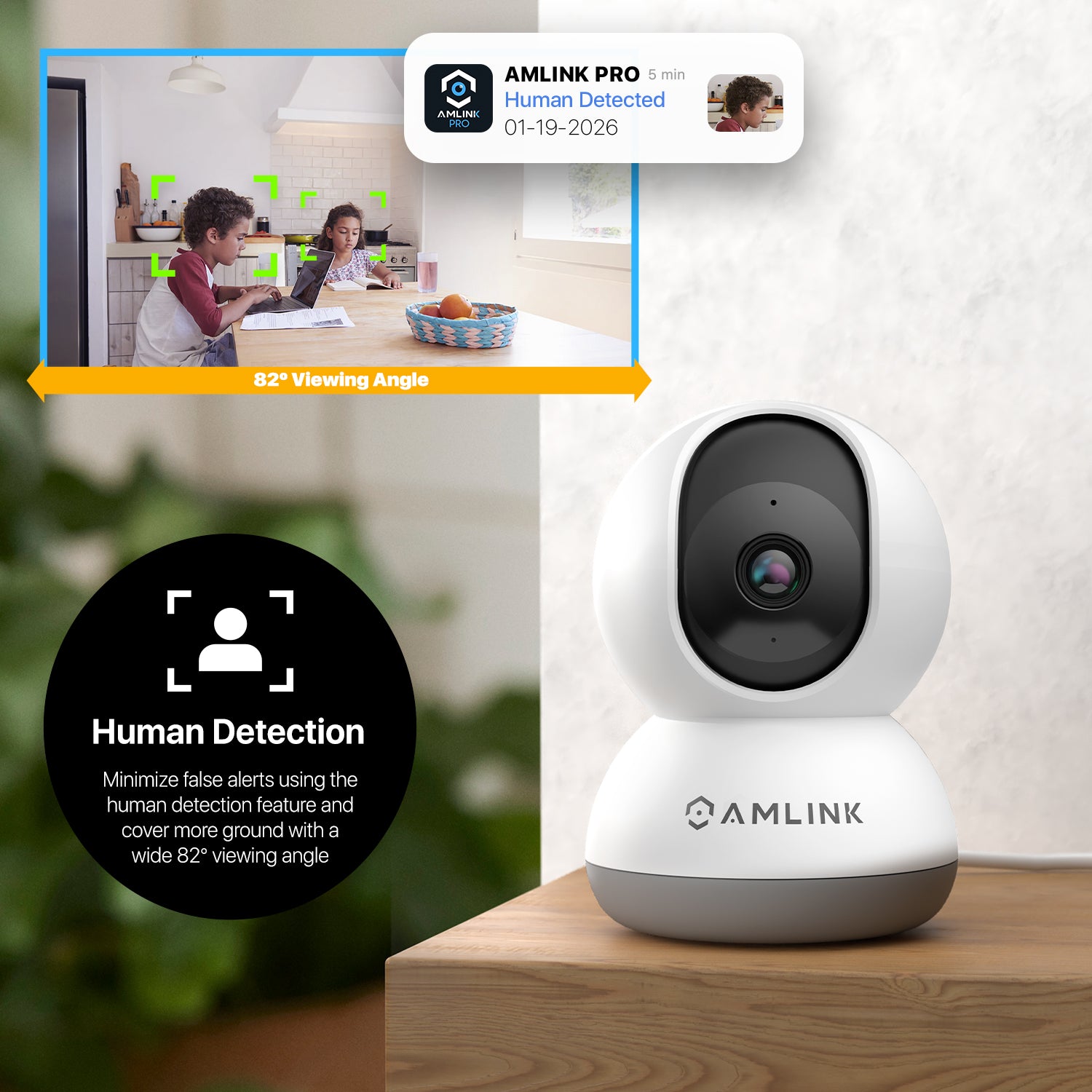 AMLINK 4MP WiFi Camera Indoor, Human Detection, Motion-Tracking, w/ 2-Way Audio, Pan/Tilt Wireless IP Camera (Wired Power), NDAA Compliant, 30ft Night Vision, Built in Siren, AL4M-P401W