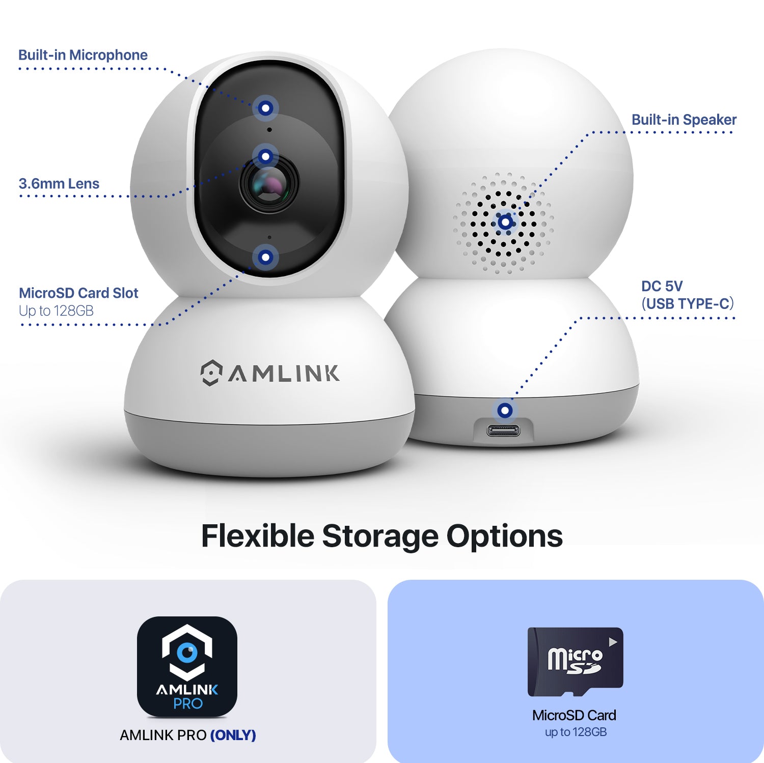 AMLINK 4MP WiFi Camera Indoor, Human Detection, Motion-Tracking, w/ 2-Way Audio, Pan/Tilt Wireless IP Camera (Wired Power), NDAA Compliant, 30ft Night Vision, Built in Siren, AL4M-P401W