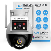 AMLINK 2X 2MP Dual-Lens WiFi Camera Outdoor, Human Detection, Motion-Tracking, w/ 2-Way Audio, Pan/Tilt Wireless IP Camera, NDAA Compliant, 30ft Night Vision, Built in Siren, AL4M-P402W