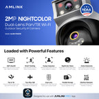 AMLINK 2X 2MP Dual-Lens WiFi Camera Outdoor, Human Detection, Motion-Tracking, w/ 2-Way Audio, Pan/Tilt Wireless IP Camera, NDAA Compliant, 30ft Night Vision, Built in Siren, AL4M-P402W