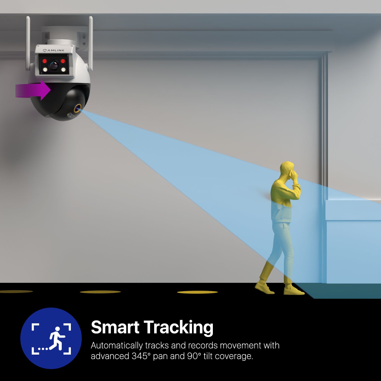 AMLINK 2X 2MP Dual-Lens WiFi Camera Outdoor, Human Detection, Motion-Tracking, w/ 2-Way Audio, Pan/Tilt Wireless IP Camera, NDAA Compliant, 30ft Night Vision, Built in Siren, AL4M-P402W