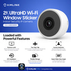 AMLINK 2K Window Camera, 2.4GHz&5GHz WiFi Indoor Camera, AI Human & Motion Detection, Wide Angle 100° FOV, NDAA Compliant, 2-Way Audio, Wired Power, Supports MicroSD Upto 128GB, AL4M-W301W