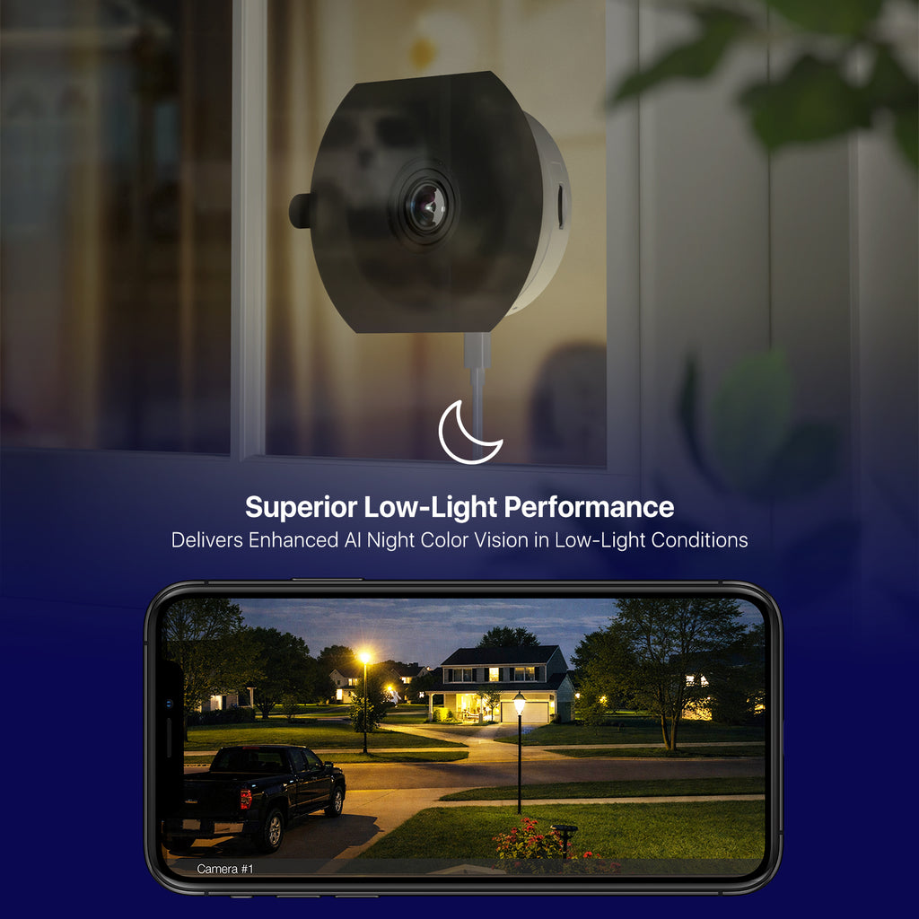 AMLINK 2K Window Camera, 2.4GHz&5GHz WiFi Indoor Camera, AI Human & Motion Detection, Wide Angle 100° FOV, NDAA Compliant, 2-Way Audio, Wired Power, Supports MicroSD Upto 128GB, AL4M-W301W