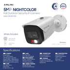 AMLINK 5MP Security AI IP PoE Camera, Night Color 100ft, Human/Vehicle Detection, NDAA Compliant, Indoor Outdoor Surveillance Bullet, 2-Way Audio, Support 256GB MicroSD, Deterrent, 20fps AL5M-B5172EW