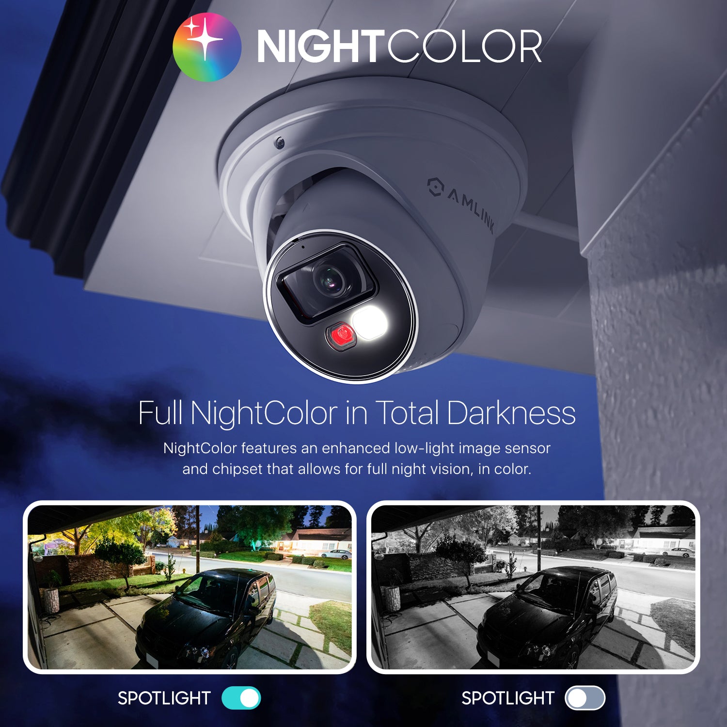AMLINK 5MP Security AI IP PoE Camera, Night Color 100ft, Human/Vehicle Detection, NDAA Compliant, Indoor Outdoor Surveillance Turret, 2-Way Audio, Support 256GB MicroSD, Deterrent, 20fps AL5M-T5171EW