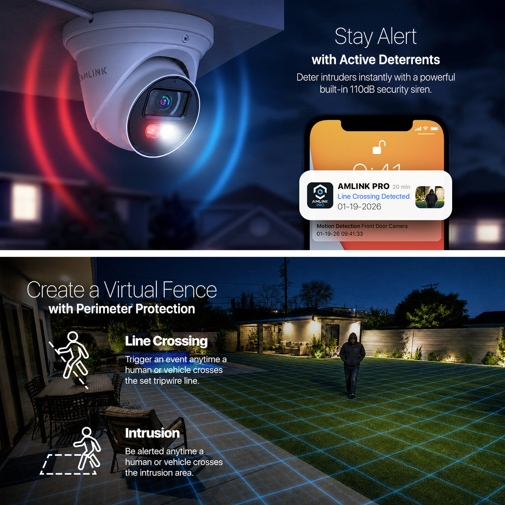 AMLINK 5MP Security AI IP PoE Camera, Night Color 100ft, Human/Vehicle Detection, NDAA Compliant, Indoor Outdoor Surveillance Turret, 2-Way Audio, Support 256GB MicroSD, Deterrent, 20fps AL5M-T5171EW