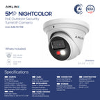 AMLINK 5MP Security AI IP PoE Camera, Night Color 100ft, Human/Vehicle Detection, NDAA Compliant, Indoor Outdoor Surveillance Turret, 2-Way Audio, Support 256GB MicroSD, Deterrent, 20fps AL5M-T5171EW