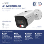 AMLINK 4K/8MP Security AI IP PoE Camera, Night Color 100ft, Human/Vehicle Detection, NDAA Compliant, Indoor Outdoor Surveillance Bullet, 2-Way Audio, Support 256GB MicroSD, Deterrent, AL8M-B8199EW