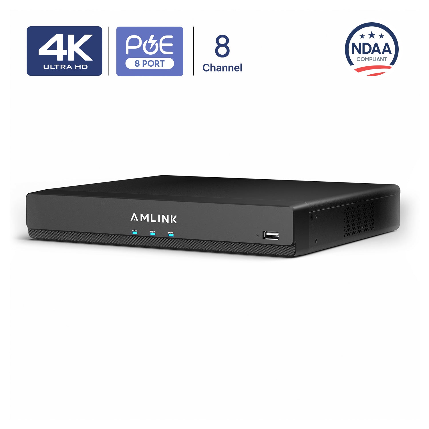 AMLINK 12MP 8CH AI NVR (8-Port PoE), Smart NVR, Human Detection & Vehicle Detection - Supports 8 x 12MP IP Cameras, Supports 1 x 20TB HDD (Not Included) ALN-4108E