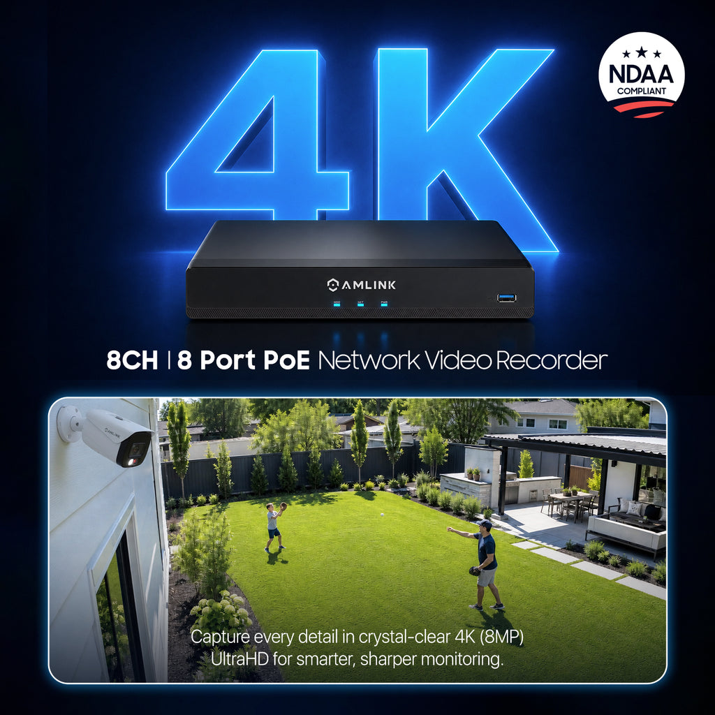 AMLINK 12MP 8CH AI NVR (8-Port PoE), Smart NVR, Human Detection & Vehicle Detection - Supports 8 x 12MP IP Cameras, Supports 1 x 20TB HDD (Not Included) ALN-4108E