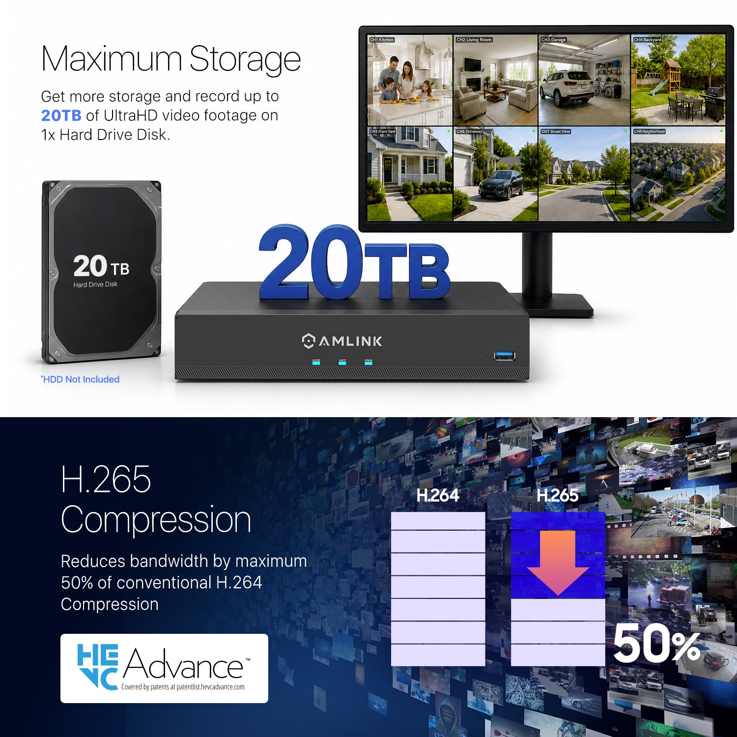 AMLINK 12MP 8CH AI NVR (8-Port PoE), Smart NVR, Human Detection & Vehicle Detection - Supports 8 x 12MP IP Cameras, Supports 1 x 20TB HDD (Not Included) ALN-4108E