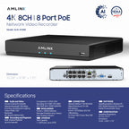 AMLINK 12MP 8CH AI NVR (8-Port PoE), Smart NVR, Human Detection & Vehicle Detection - Supports 8 x 12MP IP Cameras, Supports 1 x 20TB HDD (Not Included) ALN-4108E