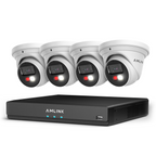 AMLINK 4K POE Security Camera System Outdoor, 8CH POE NVR, 4pc 4K Turret Camera, Human/Vehicle Detection, IP67, Deterrent, Two Way Audio, Hard Drive Not Included, ALN-4108E-T8198EW4