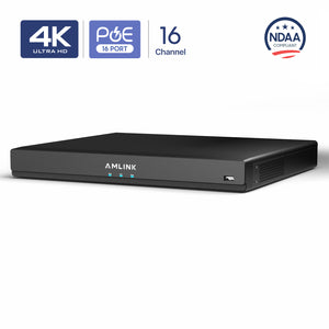AMLINK 12MP 16CH AI NVR (8-Port PoE), Smart NVR, Human Detection & Vehicle Detection - Supports 16 x 12MP IP Cameras, Supports 1 x 20TB HDD (Not Included) ALN-4216E