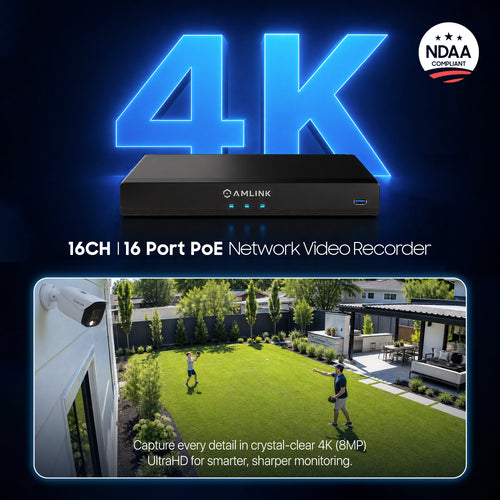 AMLINK 12MP 16CH AI NVR (8-Port PoE), Smart NVR, Human Detection & Vehicle Detection - Supports 16 x 12MP IP Cameras, Supports 1 x 20TB HDD (Not Included) ALN-4216E