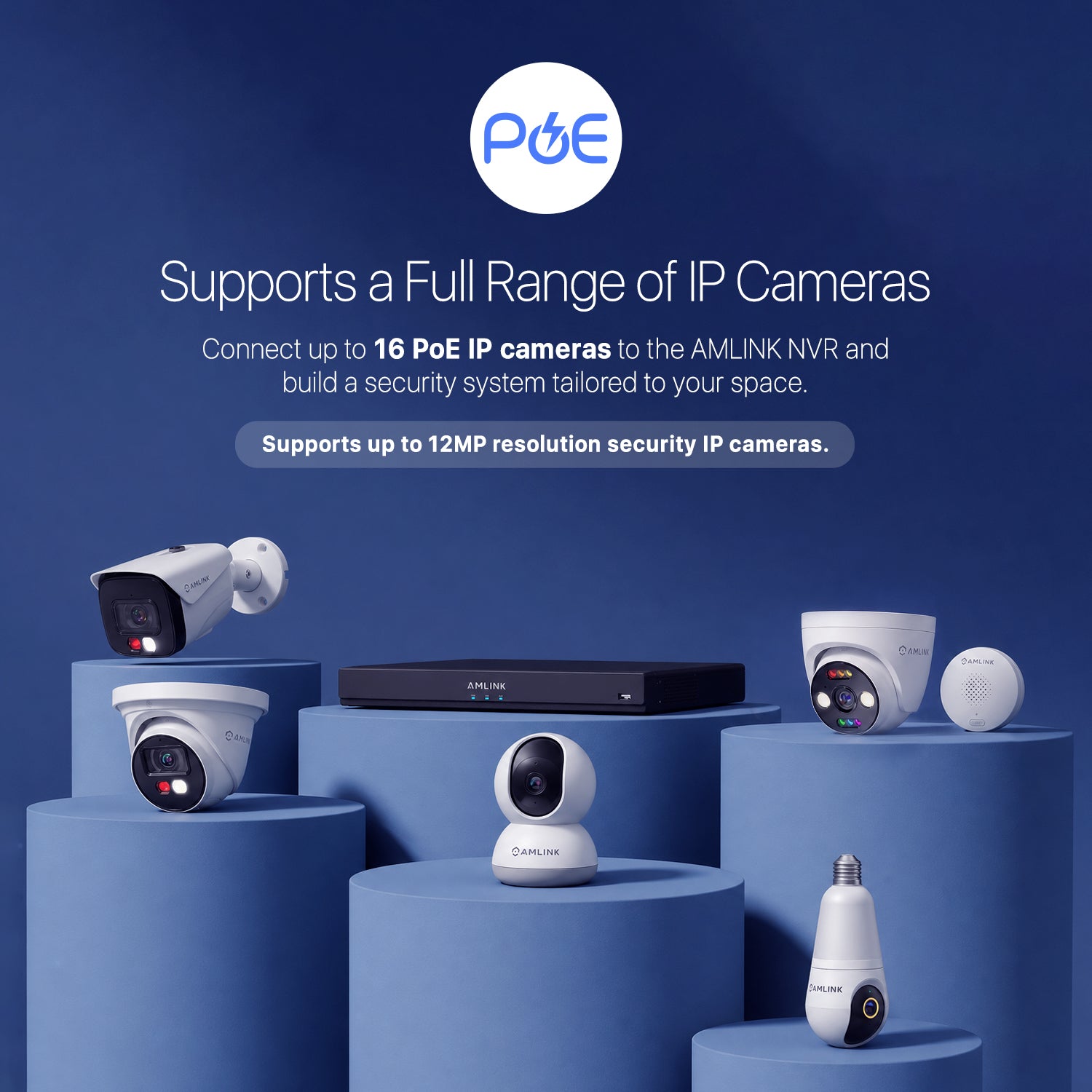AMLINK 12MP 16CH AI NVR (8-Port PoE), Smart NVR, Human Detection & Vehicle Detection - Supports 16 x 12MP IP Cameras, Supports 1 x 20TB HDD (Not Included) ALN-4216E