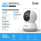 AMLINK 4MP WiFi Security Camera Pan/Tilt 2.4Ghz White AL-P401W