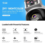 AMLINK 2X 2MP Dual-Lens WiFi Camera Outdoor, Human Detection, Motion-Tracking, w/ 2-Way Audio, Pan/Tilt Wireless IP Camera, NDAA Compliant, 30ft Night Vision, Built in Siren, AL2M-P402W